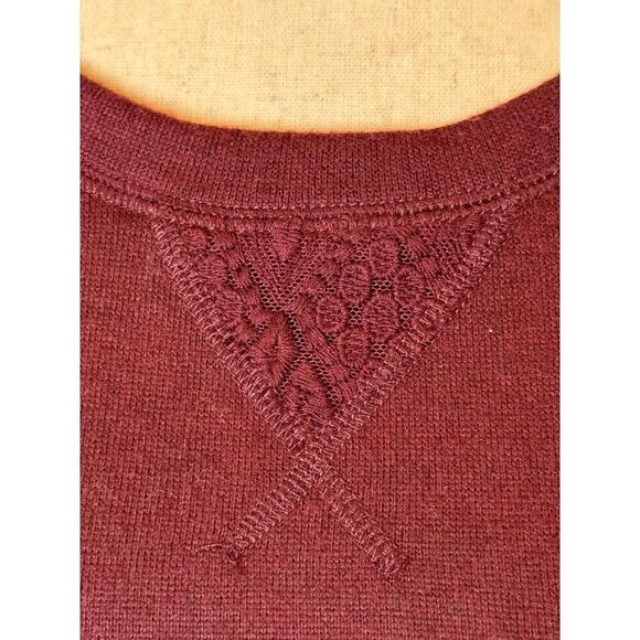 NYDJ Sweater Women Small Burgundy Knit Ruffle Front Crew Neck Pullover - Picture 7 of 11